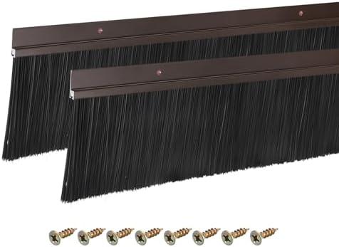 uxcell 2Pcs Door Brush Bottom Sweep H-Shape Aluminum Alloy Base with 3.5-inch PP Brush for Home, Industrial (35-inch L, Brown)