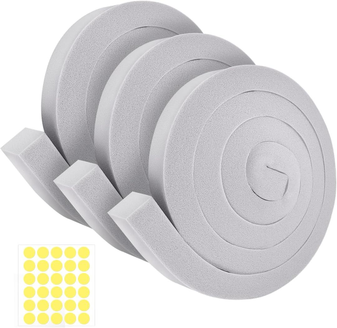 3Packs Air Conditioner Foam Tape with Adhesive, 1''X1''X 6.5 Ft Window Weather Stripping, High Resilience Ac Window Seal Kit Foam Insulation for Winter Summer (6.5ft X 3 Rolls, Grey)