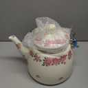 Tea Kettle Pot for Stove Top,Porcelain Large Enamel Teakettle,3.3L Colorful Teapot Floral Ceramic for Stovetop,Retro Classic Design (Ivory)