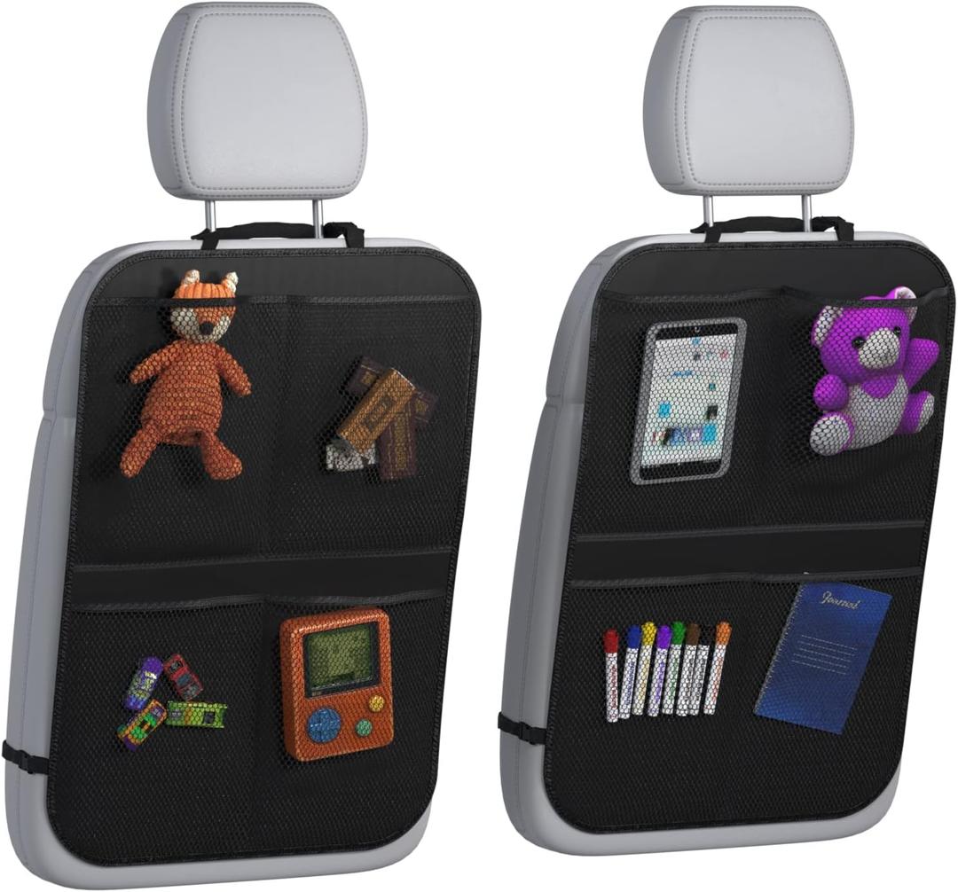 lebogner Back Seat Cover for Kids + 6 Pocket Storage Organizer, 2 Pack X-Large Kick Mats Backseat Protector with iPad Tablet Holder, Car Seat Back Protectors for Vehicles to Protect from Dirt & Mud