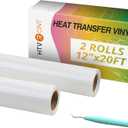 HTVRONT Heat Transfer Vinyl Rolls - 2 Rolls 12" x 20ft White Iron on Vinyl for Shirts, White HTV for All Cutting Machines - Easy to Cut & Weed for Craft Heat Transfer Design