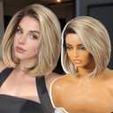 Ash Blonde Synthetic Lace Front Wig,Side Part Short Straight Glueless Bob Wig for White Women Daily Use 12IN (#TT891A)