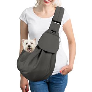 SlowTon Dog Carrier Sling - Thick Padded Shoulder Strap Adjustable Dog Carriers for Small Dogs, Puppy Carrier Purse for Pet Cat with Front Zipper Pocket Safety Belt Machine Washable (Grey M)