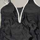 Smismivo One Piece Swimsuit Women Tummy Control Slimming Modest Bathing Suit Full Coverage Retro Ruched Swim Suits Long Torso Vintage Cute Swimwear Monokini for Teen Black White L