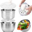 Stainless Steel Salad Spinner, Lettuce Spinner with Drain, fruit washer 6 QT with PP Cover Non-Slip Base, 3-in-1 Vegetable Wash Bowl for Dehydrating Lettuce, Fruits and Vegetables, Pasta