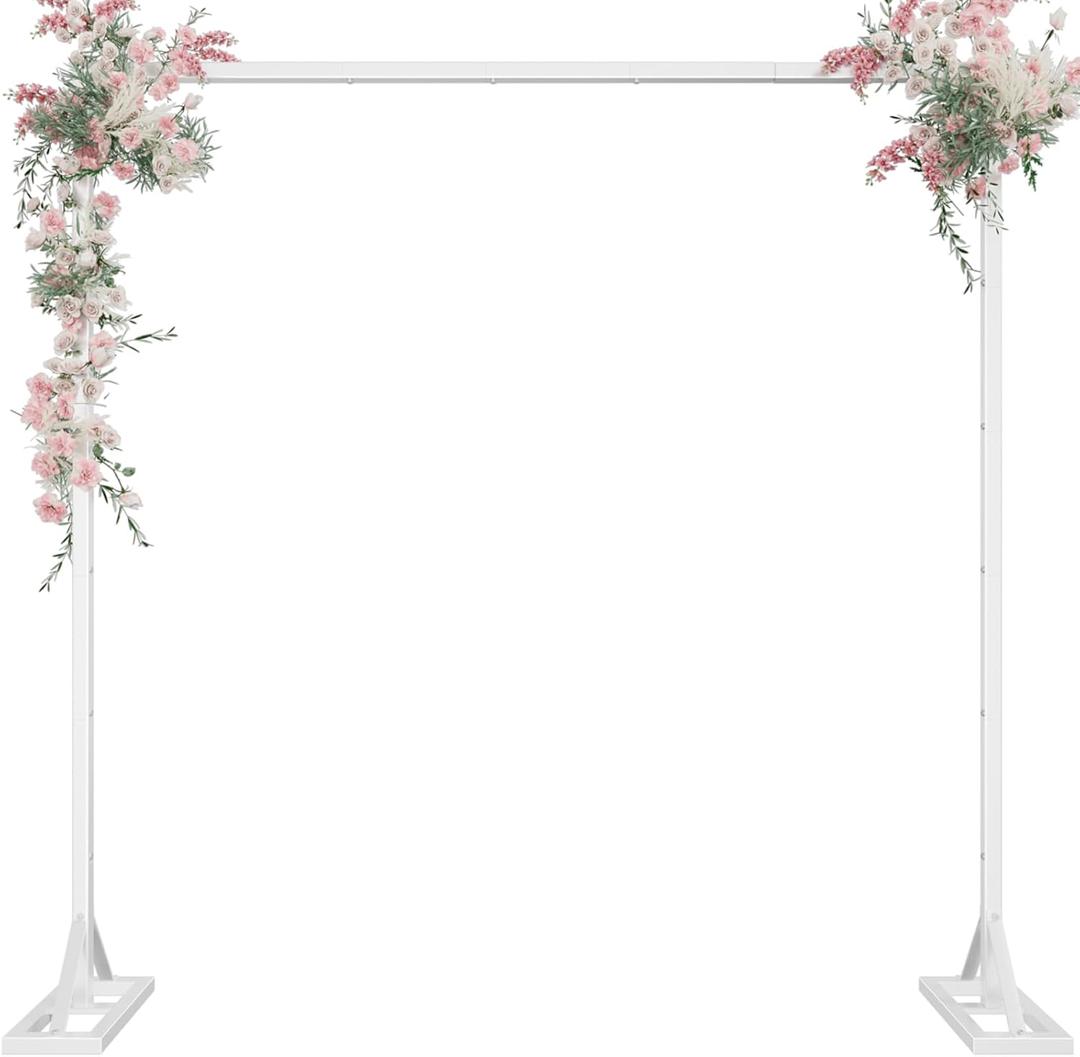 8.2FT Adjustable Backdrop Stand Kit - Square Wedding Arch & Balloon Arch for Photo Booth Background, Baby Shower, Birthday Party Decorations (Portable Frame) (White, 8.2X 8 FT)