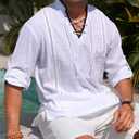 EDITCOZY Men's Pirate Shirt Costume Drawstring Tops Renaissance Viking Medieval Halloween Cotton Linen Shirts White XL (L)