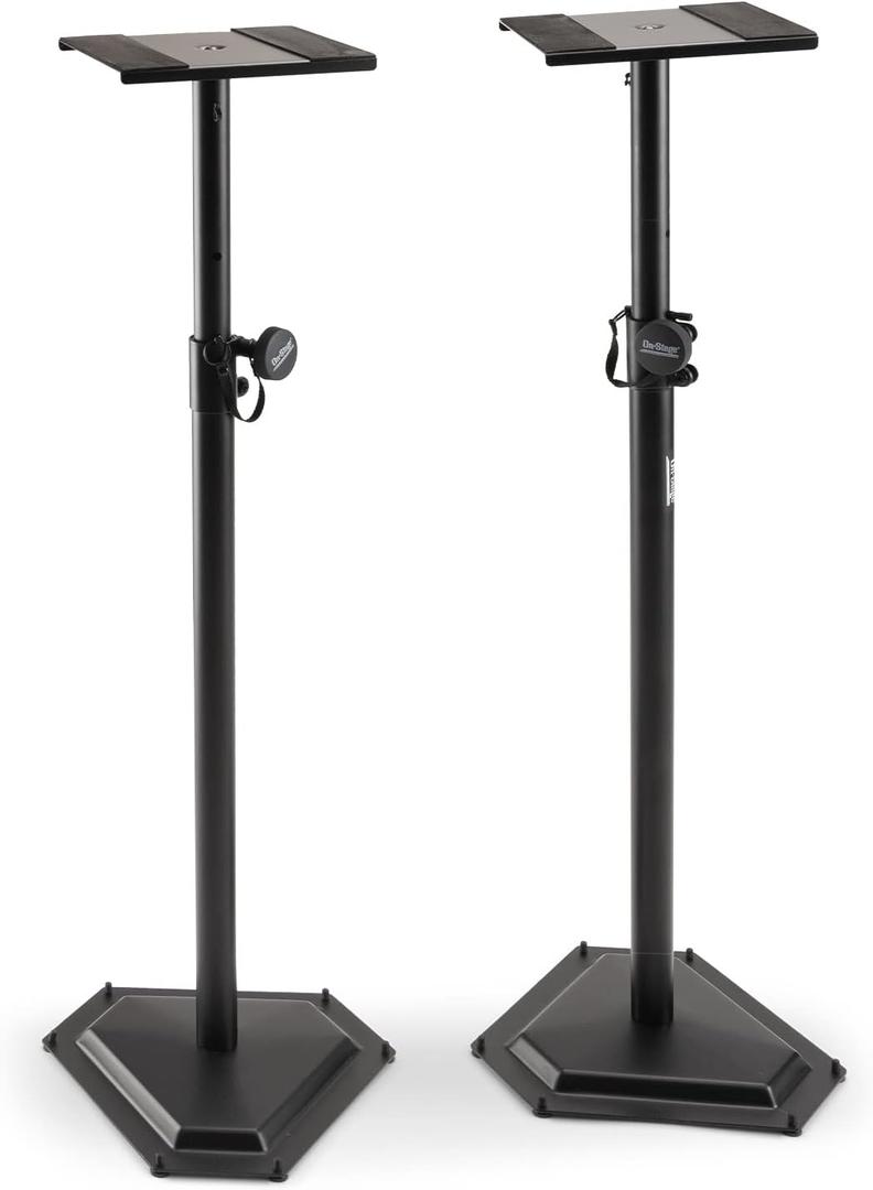 On-Stage SMS6600-P Hex-Base Monitor Stands Pair(Height-Adjustable Pedestal Studio Speaker Stands, Locking Pin, Hexagonal Base, Steel Construction, Nonslip Rubber Feet, Optional Floor Spikes, Black)