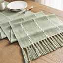 ZeeMart Farmhouse Braided Striped Table Runner, Rustic Blue Table Runners 108 Inches Long Boho Home Decor, Dusty Blue 15x108 Inches