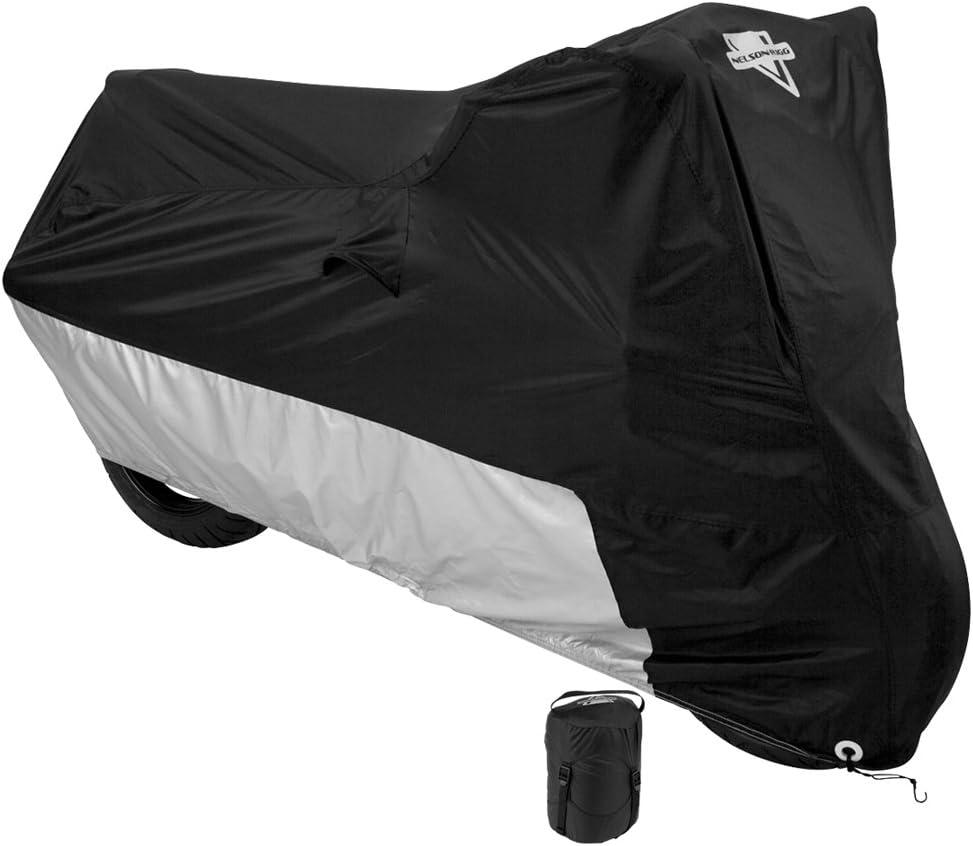 Nelson-Rigg Deluxe Motorcycle Cover, Weather Protection, Air Vents, Heat Shield, Windshield Liner, Grommets X-Large fits Medium Cruisers W/Accessories and Sport Touring bikes, Black