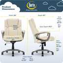 Serta Garret Executive Office Chair, Ergonomic Mid-Back with Lumbar Support, Semi-Plush Cushion and Body Pillows, Padded Armrests, Swivel Base, Bonded Leather, Ivory White