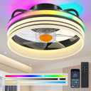 Flush Mount Ceiling Fan with RGB Light - 13 Small Bladeless Ceiling Fan Light with Reversible Mute Motor, RGB LED Dimmable, Low Profile Enclosed Ceiling Fans for Indoor, Kids Room, Party
