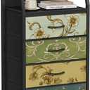 Furnulem Retro Dresser for Bedroom, Small Dresser for Closet, Vintage Nightstand with 4 Drawers, Fabric Storage Organizer Bedside Table Side Furniture, Metal Frame, Wood Top