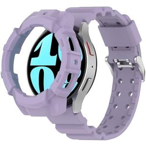 QHBAMD Silicone Bands with Protective Case for Samsung Galaxy Watch 6 40mm/44mm - Waterproof Adjustable Breathable Strap for Men Women