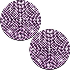 2PCS Bling Cup Holder Coaster, 2.75 inch Full Crystal Rhinestone Silicone Anti-Slip Shockproof, Universal Non-Slip Recessed Car Interior Accessories (Black & Pink)