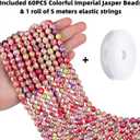 2 x QINJIEJIE 60PCS Colorful Imperial Jasper Beads 8mm Stone Beads Round Loose Green Purple red Gemstone Bead for Bracelet Beading Crystal Jewelry Making DIY Necklace Earrings 0.32"