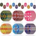 36 Pcs Easter Egg Ornaments Tree Decorations, Easter Ukrainian Eggs Wooden Ornaments Set with Hemp Rope Folk Art Round Wood Discs for Crafts Hanging Decorations Holiday Gift Event