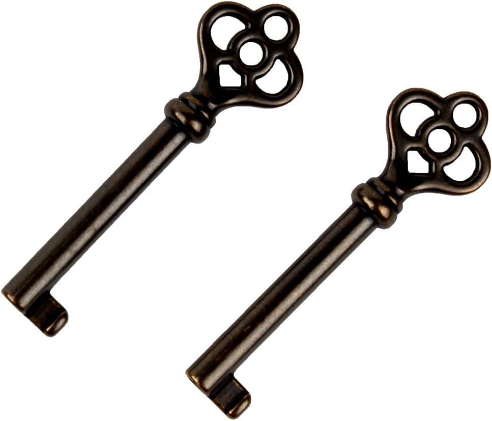 Hollow Barrel Skeleton Key KY-3AB for Cabinet Doors, Dresser Drawers, Grandfather Clocks,Vintage and Old Cabinet ect - 2 Pack (Bronze)