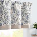 jinchan Linen Valance Kitchen Curtain for Windows Double Layer 16 Inch for Living Room Bedroom Window Treatment Light Filtering Vintage Rustic Farmhouse Cottagecore Rod Pocket 1 Panel Blue on Beige