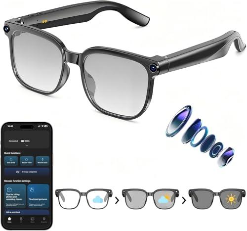 AI Smart Glasses with Camera,8MP Camera Glasses,1080P Anti-Shake Video Recording Glasses, Real Time Translation,AI Voice Assistant,Object Recognition,Bluetooth Sunglasses for Men Women (Photochromic)