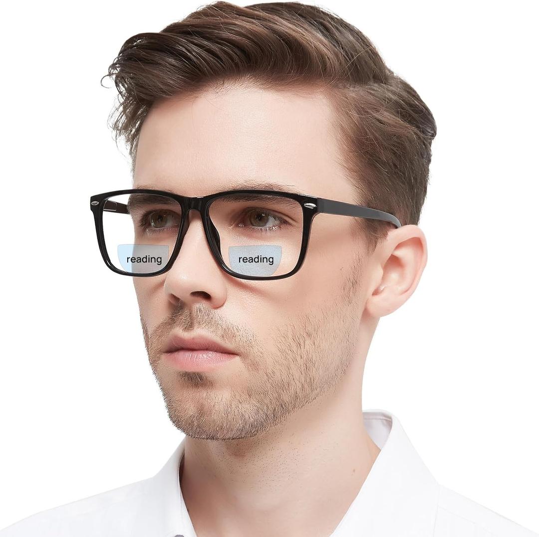 Large Bifocal Reading Glasses Men Oversized Blue Light Blocking Bifocals Readers 1.0 1.25 1.5 1.75 2.0 to 3.5  (Black)