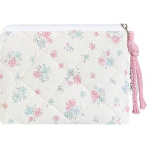Cotton Quilted Floral Coin Purse Digital Camera Pouch with Cute Prints Zipper for Women Girls (BLUE PINK)