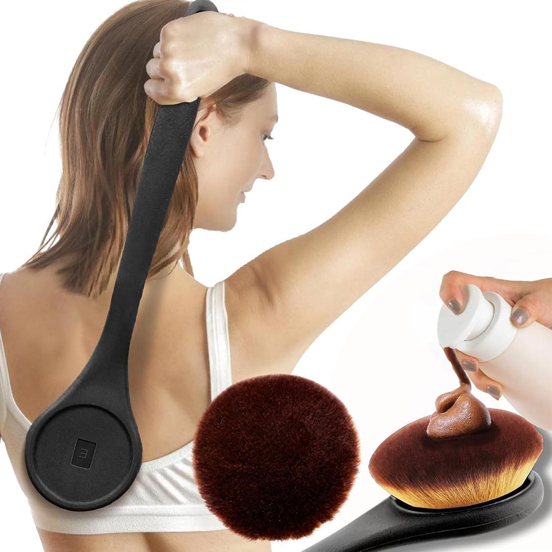 Extra Large Body Makeup Brush For Self Tanner, Sunscreen, Self Tan Back Applicator, Wide-Headed Kabuki Brush for Even & Pretty Lotion Application. Bronzer Blend, Long-Handle Face Leg Brush- Black