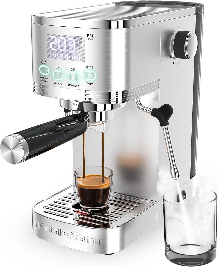 Espresso Machine 20 Bar, Stainless Steel Espresso Maker with Steam Milk Frother,Expresso Machine for Home Temperature Control and LED Display, Coffee Machine for Cappuccino, Latte, Americano