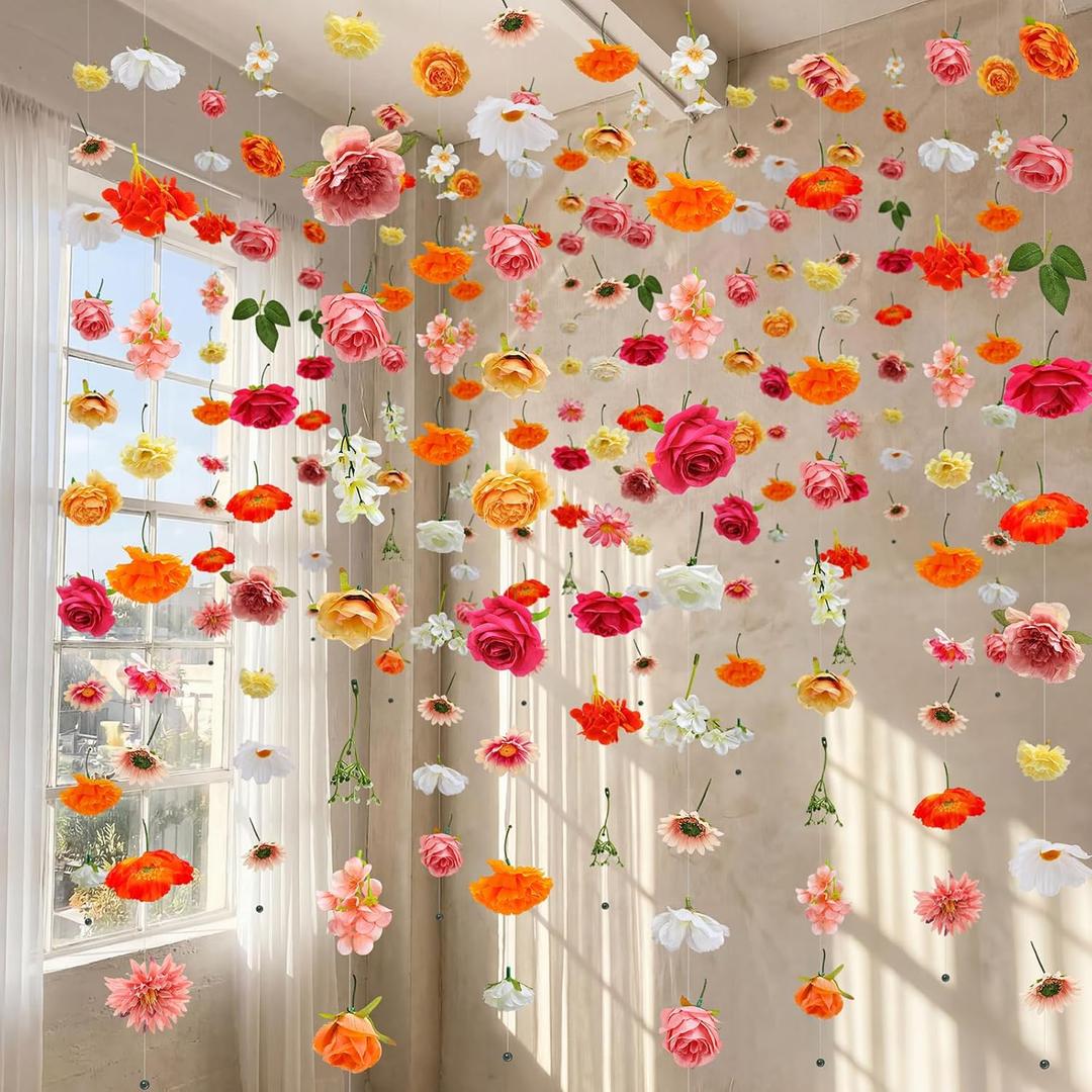 XunYee 6 Pcs 35.4 ft Flower Garlands Artificial Wildflower Vines Floral Hanging Backdrop Fake Flower Garlands Faux Silk Wildflower Vine for Wedding Bridal Shower Home Garden Wall Arch Decor(Rose)