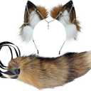 VIGVAN Wolf Ear Headband and Tail Set Fluffy Plush Wolf Cosplay Costumes