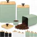 Tioncy Kitchen Canisters for Countertop Set of 3 Metal Canisters Sets with Bamboo Lids Spoon Airtight High Capacity Coffee Tea Sugar Flour Jars with DIY Labels Farmhouse Food Storage(Green,L,M,S)