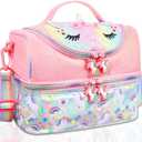 RHCPFOVR Kids Lunch Bag - Double - Decker Cooler Insulated Lunch Box for Boys Girls,Washable Lunch Bag with Strap and Reusable Toddler Lunchbox for School and Daycare (Pink Unicorn)