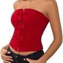 MakeMeChic Women's Bow Strapless Tube Top Sleeveless Zipper Fitted Bandeau Tops Large