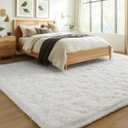 BENRON Fluffy Rugs for Living Room 5x8 Cream White, Washable Large Area Rugs for Bedroom Dining Table Office Kids Nursery Room, Washable Indoor Floor Carpets