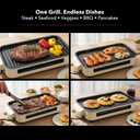 OVENTE 2-in-1 Electric Indoor Grill, 1500W Smokeless Korean BBQ Griddle with Non-Stick Removable Cooking Plate, 3 Raclette Cheese Pans, Adjustable Temperature Control, Dishwasher Safe, Beige BQR1502B