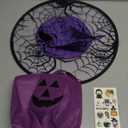 Jeowoqao Light Up Witch Costume for Girls, Witch Dress Up Halloween Costume for Girl Kids 5 6 7 8 Halloween Role Play Set with Witches Hat Trick or Treat Bag, Size 4-5-6Y