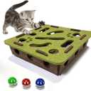 Interactive Soft Felt Cat Puzzle Toy with Ball and Bellcat Nail File Enrichment BoxCat Toy Box for Indoor Cats and KittensIndoor Hunting Play Toy (Green)