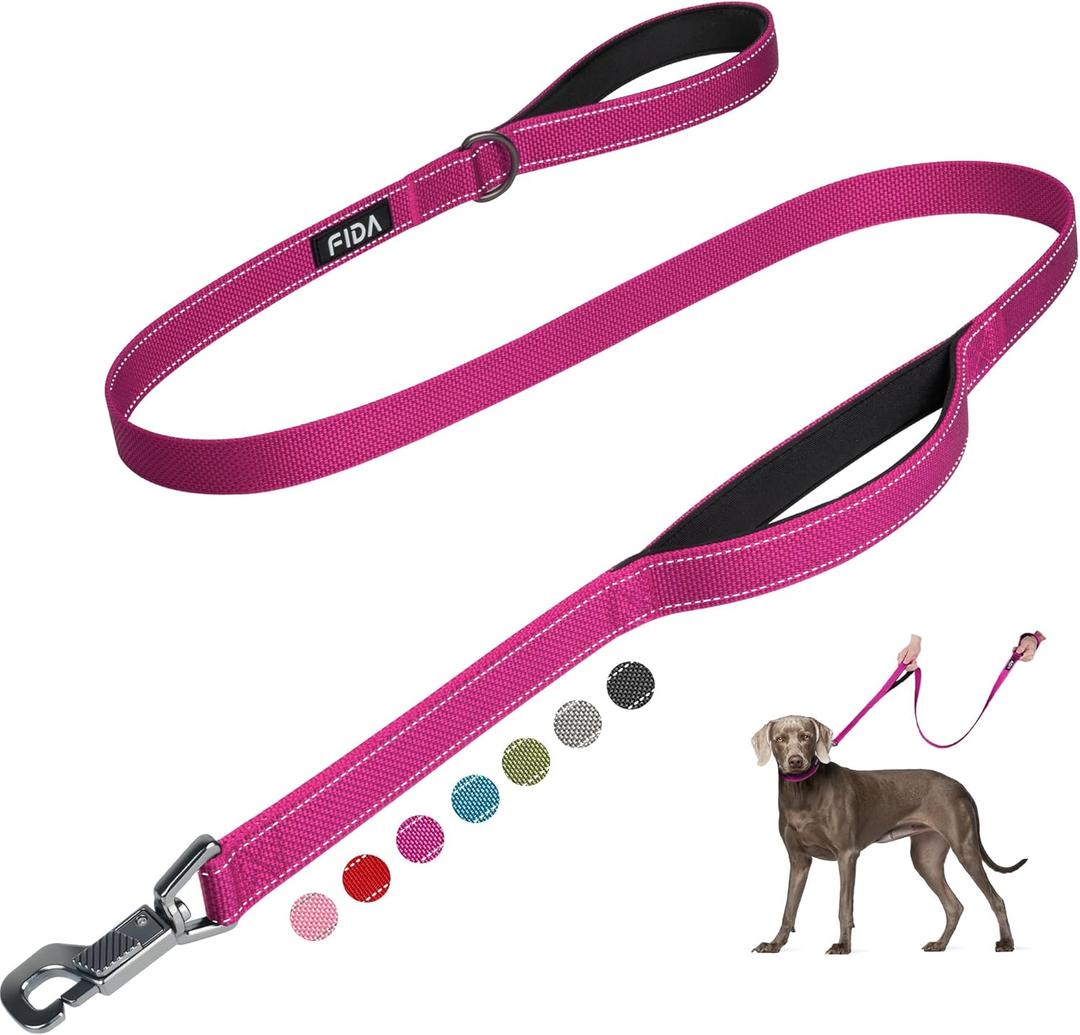 Fida 5 FT Heavy Duty Dog Leash with 2 Comfortable Padded Handles, Traffic Handle & Advanced Easy Snap Hook, Reflective Walking Lead for Large, Medium & Small Breed Dogs, Rose (5 Feet (Pack of 1))