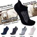 Busy Socks Merino Wool Compression Support Ankle Running Hiking Socks for Men Women, Soft Thick Cushion Tab Socks 3/6 Pairs (Large-X-Large)