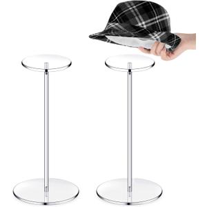 Yookeer 2 Set 12 Inch Clear Acrylic Hat Stands and Wig Display Rack Stands for Multiple Hats Display Tabletop Baseball Caps Watch Helmets Tabletop (Round Bottom)