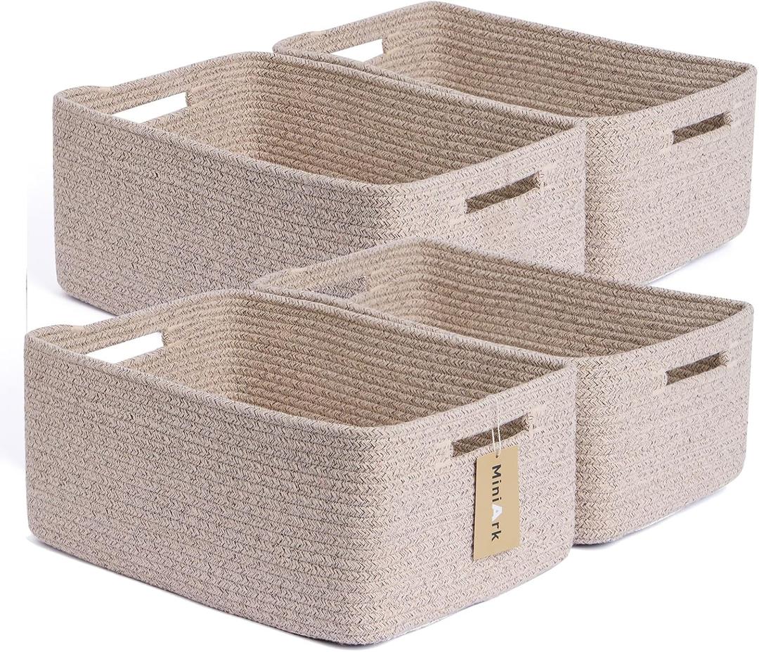 MiniArk Large Storage Baskets for Organizing, Closet Shelf Baskets for Clothes Blanket Towels, Baby Nursery, Toy Bins Box, Woven Rope Baskets, 17 x 13 x 7.5, 4 Packs Mixed Brown (Natural)