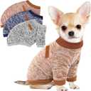 3 Pack Dog Sweaters for Small Dogs Girl Boy Winter Fleece Clothes Warm Soft Dog Sweatshirt Outfit for Dogs Cats Pet Apparel (Khaki, XX-Small) (Khaki+Grey+Navy Blue)