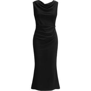 OWIN Womens 2025 Cowl Neck Long Formal Dresses Summer Sleeveless Maxi Bodycon Dress Ruched Mermaid Cocktail Dress (Black, L)