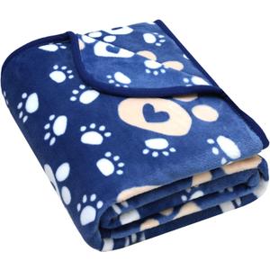 Dog Blanket, Soft Fleece Dog Blankets for Large Dogs, Fluffy Flannel Pet Cat Puppy Blanket Mat Cover for Bed Couch, Cute Paw Print Throw Blanket for Dogs, Blue 50"X40"