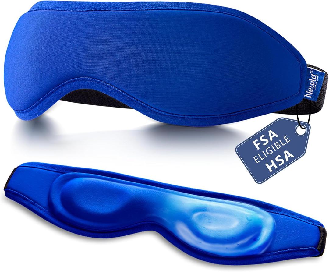 Contoured Cooling Gel Eye Mask: Snug-Fit Cold Compress for Puffy Eyes, Migraine & Sinus Pressure, Ice Pack for Eye Strain & Post-Surgery Care - Fits Most Head Sizes, FSA Eligible Eye Care(Blue) (Small)