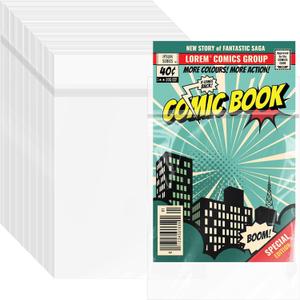 100 Pack Resealable Current Size Comic Book Bags, Crystal Clear Self Sealing Comic Sleeves Storage Protection for Regular Comics Magazine Storage, 7.2 X 10.6 Inches