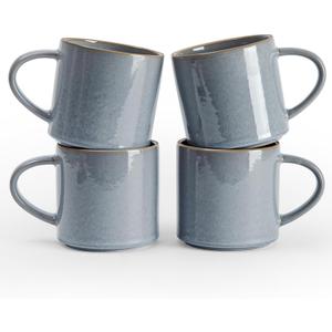famiware Nature Coffee Mugs Set of 4, 14 oz Coffee Mug Set, Coffee Cups with Handle for Coffee, Tea, Cocoa and Milk, Microwave and Dishwasher Safe, Light Blue (4pcs, Nature-Light Blue)