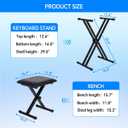 Keyboard Piano Stand and Bench Set with Piano Stickers | 7-Level Height Adjustable, Lockable Safety Straps, Foldable & Portable, Fits 61 76 88 Keyboards, Sturdy Bench Chair Included