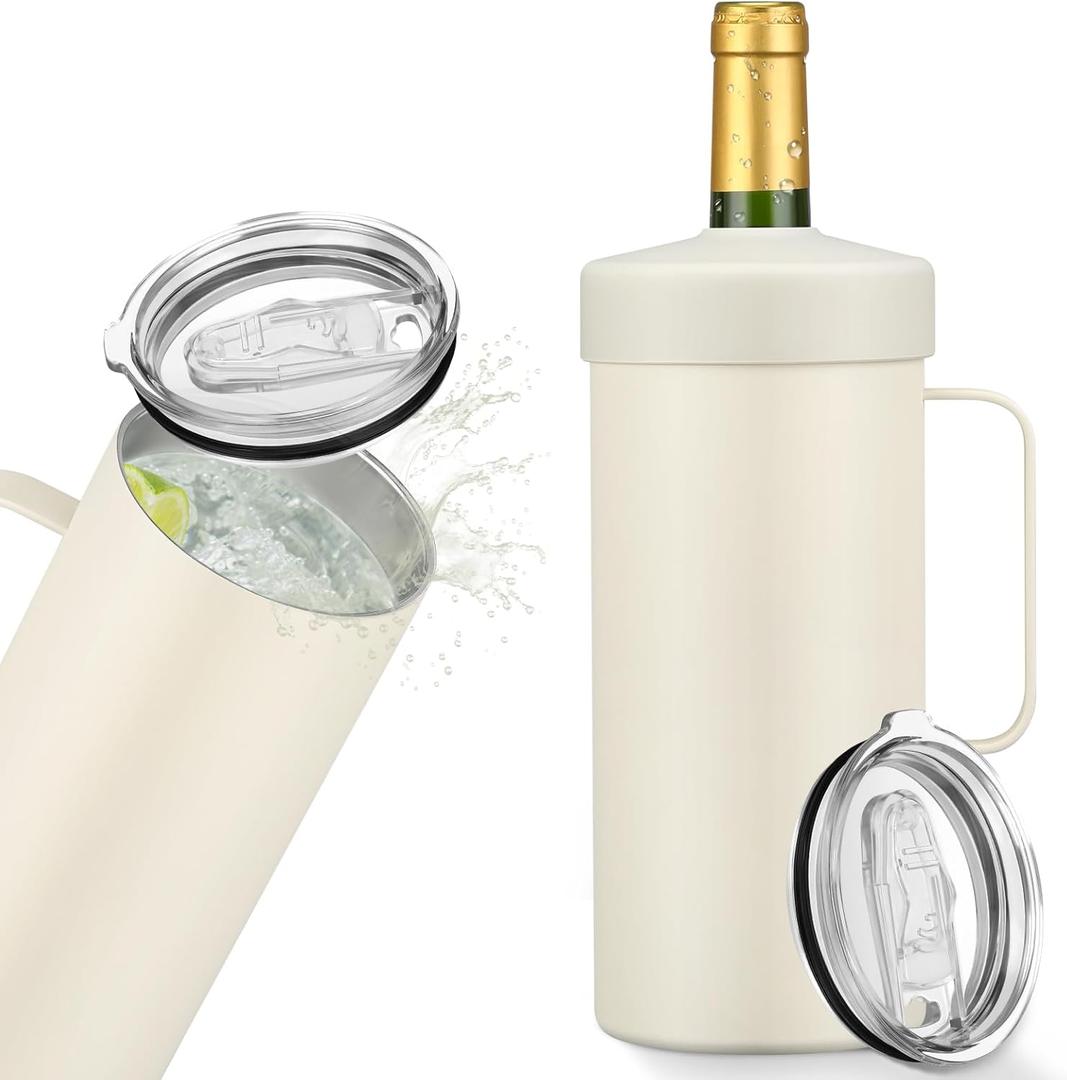 Wine Bottle Chiller with Handle | Portable Rapid Cooling Champagne Insulator | Stainless Steel Wine Cooler Sleeve | Ideal Gift for Wine Lover | | Perfect for Dinner Parties & Outdoor Picnics, White