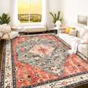 Istana Rugs 8x10 - Red & Teal Rug - Pet Friendly Area Rugs 8x10 - Non Shedding Neutral Area Rugs - Anti-Slip Backing Thick Rugs for Bedroom with Soft Microfiber